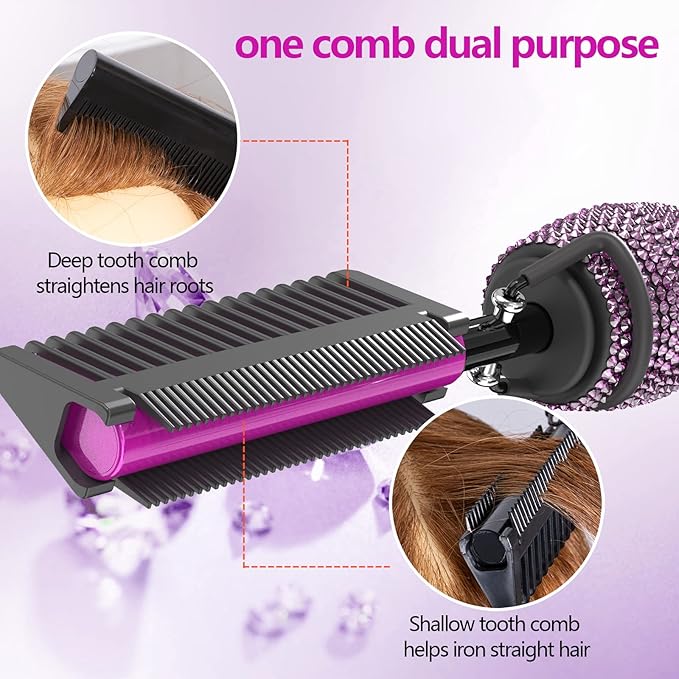 DAN Technology 500 hot Comb Electric for Wigs, Diamond Heating Comb, 60 Min Auto-Off & 7 Temperatures Adjustable Purple hot Comb, Professional Pressing Combs for Black Hair