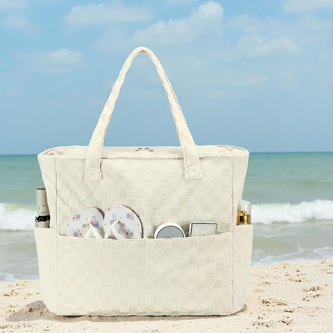 LEDAOU Large Beach Tote Bag Women Waterproof Sandproof Zipper Beach Tote Bag - Image 7