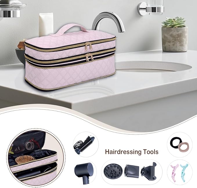 Hair Dryer Travel Carrying Case, Curling Iron Storage Bag, Slim Expandable Handheld Dual-Layer Travel Storage Bag for Dryer/Hair Tool Organizer/Style Organizer