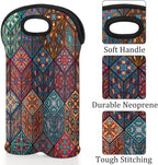 Square Mandala 2 Bottle Wine Carrier Tote Bag Insulated Wine Bottles Neoprene - Image 3