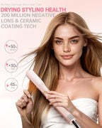 Hair Dryer Brush 8-in-1 Dual Voltage Hot Air Styler – Fast-Drying 110,000 RPM Ionic Blow Dryer with Straightener & Curler Attachments, Frizz-Free Volumizing Styler with Protective Hard Case-Pink