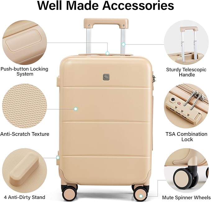 Hanke 20 Inch Carry On Luggage 22x14x9 Airline Approved PC Hard Shell Suitcases - Image 3