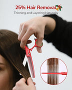 ULG 6.5" Hair Thinning Scissors, Japanese Stainless Steel, Professional Texturizing Shears, Barber’s 30-Tooth Blending Thinner for Stylist & Home Use, Christmas Gifts for Women Men Family Red