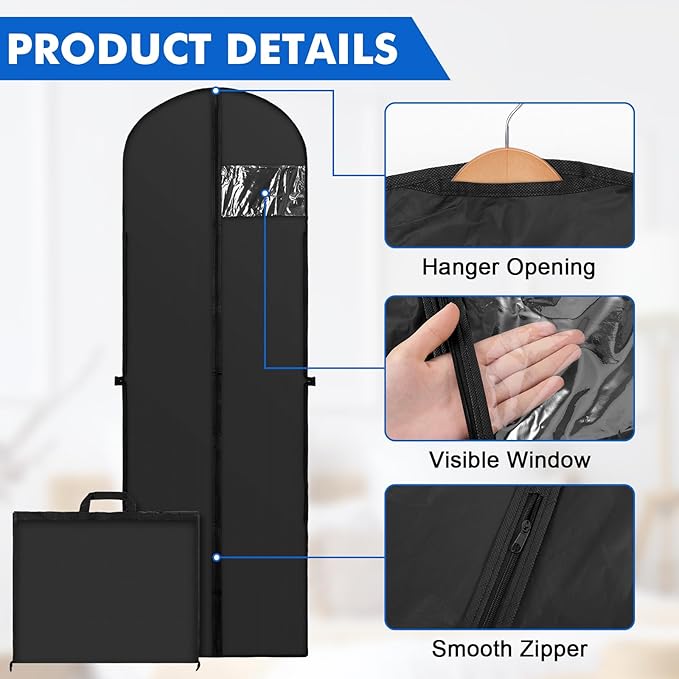 70" Long Garment Bags for Travel Dress, 2 Pack Dress Bags for Gowns, Garment - Image 3