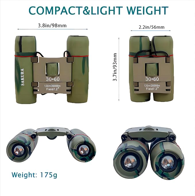 Compact 30x60 Binoculars for Adults and Kids, Foldable Lightweight Easy Focus - Image 3