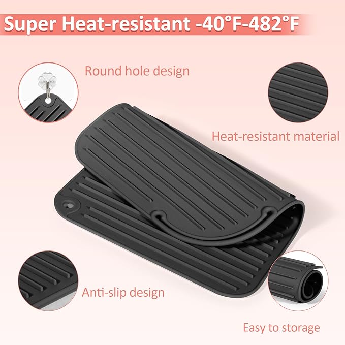 Quccefods Heat Resistant Mat Large Silicone Hot Hair Tools Holder for Curling Irons Flat Iron Hair Straightener Mat Portable Vanity Pad Accessories/Organizer