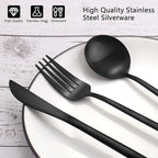Matte Black Silverware Set, VANVRO 60-Piece Stainless Steel Flatware Set - Image 4