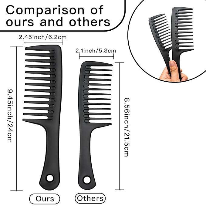 Wide Tooth comb, Large Detangling Comb for Women and Men, Durable Styling Brush for Curly, Long, Wet Hair Types - Professional Hair Care.