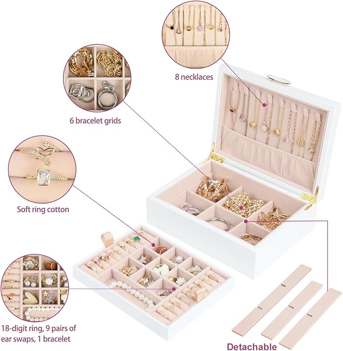Small Jewelry Organizer for Women, 2-Layer Travel Jewelry Box - Image 5