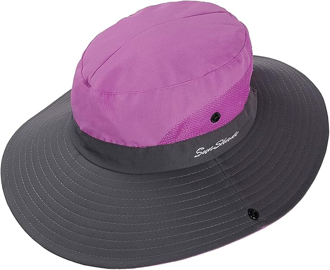Rosoz Ponytail Sun Bucket Hats for Women UV Protection Foldable Mesh Wide Brim - Image 3
