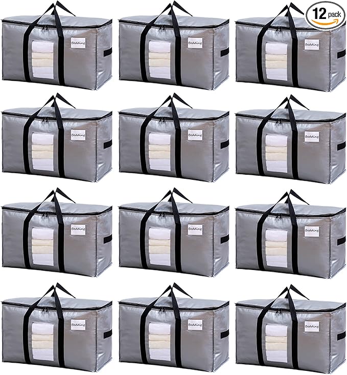 TAILI Extra Large Moving Bags, 12 Pack Silver Heavy Duty Totes by TAILI