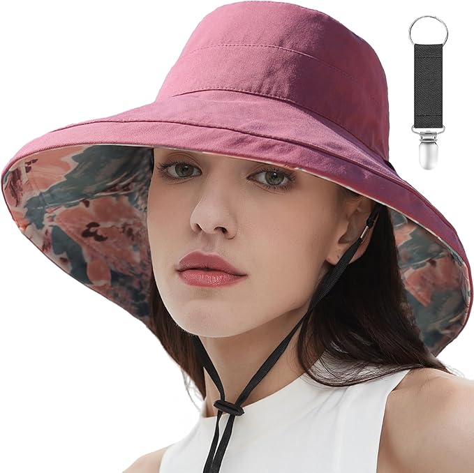vidsel Womens Sun Hats Wide Brim Reversible Bucket Cotton Hat Packable Summer by vidsel