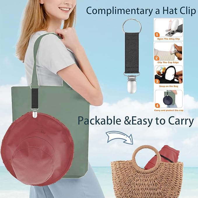 vidsel Womens Sun Hats Wide Brim Reversible Bucket Cotton Hat Packable Summer - Image 5