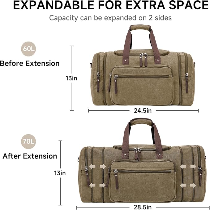Canvas Expandable Duffle Bag for Men Traveling, Luggage Travel Bag Weekender - Image 3