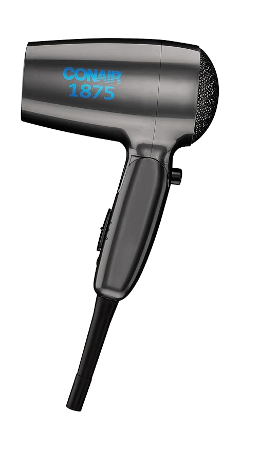 Conair Travel Hair Dryer with Dual Voltage, 1875W Compact Blow Dryer with Folding Handle, Gray