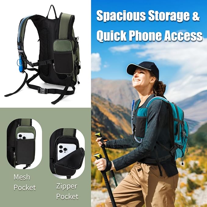 Hydration Backpack Pack with 2L Water Bladder 18L Hiking Backpack Women Men - Image 4