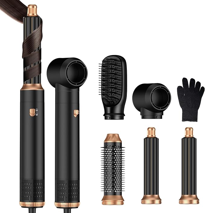 5 in 1 Hair Dryer Brush Set,Professional Negative Ionic Hot Air Styler, Air Curling Wrap Styler,Detachable Blow Dryer Brush With Auto Wrap Curlers,Hair Styling Tools For Straight/Curl/Drying/Smoothing