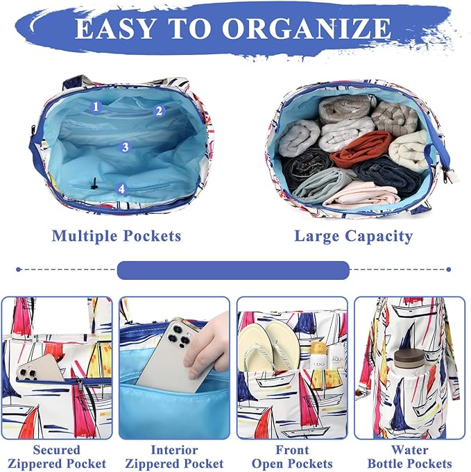 VASCHY Beach Bag for Women, Large Waterproof Sandproof Fold-able Packable Pool - Image 3