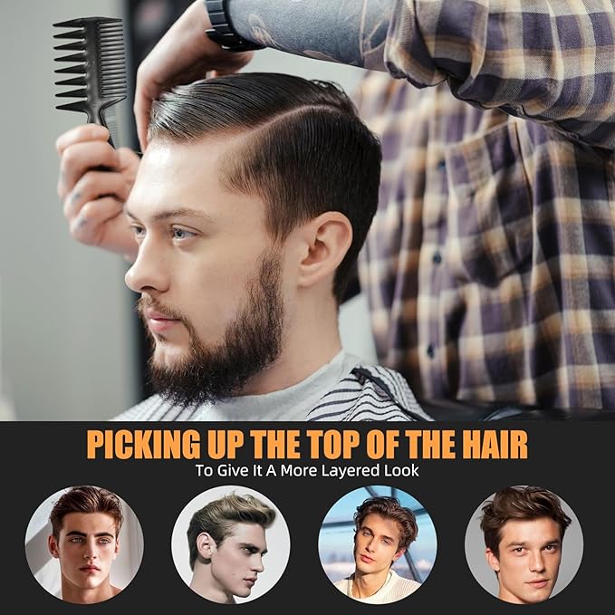 Professional Hair Comb Set 6-Piece – Barber & Salon Hair Cutting and Styling Combs Kit – Fine & Wide Tooth, Rat Tail & Sectioning Hairdressing Combs for All Hair Types