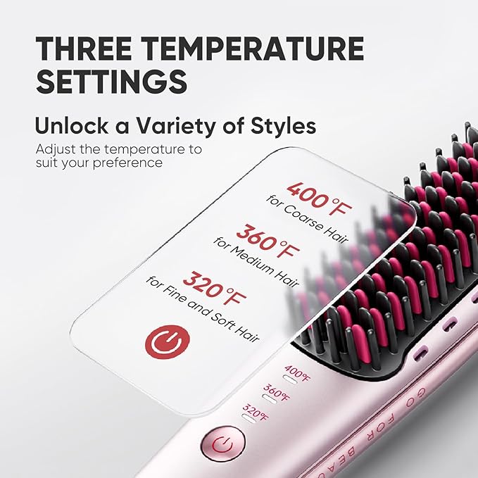 Hair Straightener Brush, Hair Straightener Comb with 3 Temps 20s Fast Heating Shine, Gold Rose