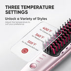 Hair Straightener Brush, Hair Straightener Comb with 3 Temps 20s Fast Heating Shine, Gold Rose