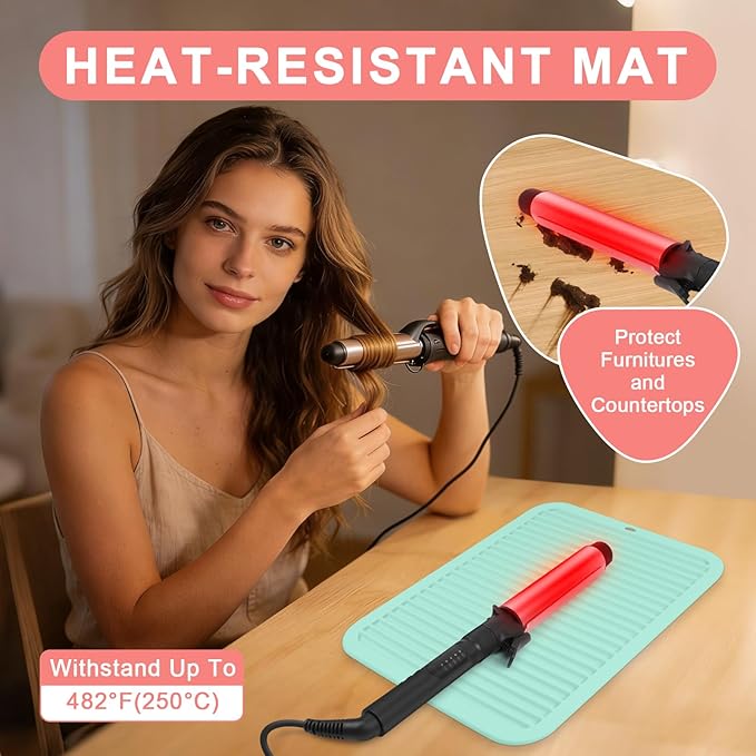 Oversize Silicone Heat Resistant Mat, Professional Hot Hair Tools Mat for Curling Iron, Flat Iron, Hair Straightener, Portable Hot Pad Cover with Velcro for Travel Home Salon(14.2" x 11.0")