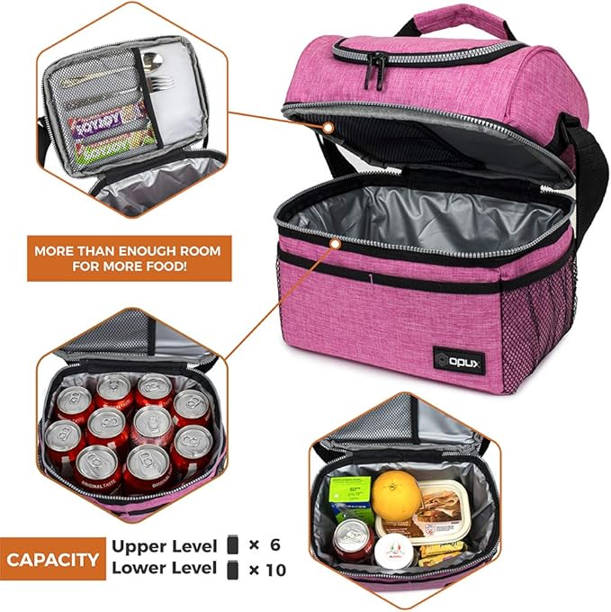 OPUX Lunch Box For Women, Insulated Large Lunch Bag Adult Work, Double Decker - Image 7
