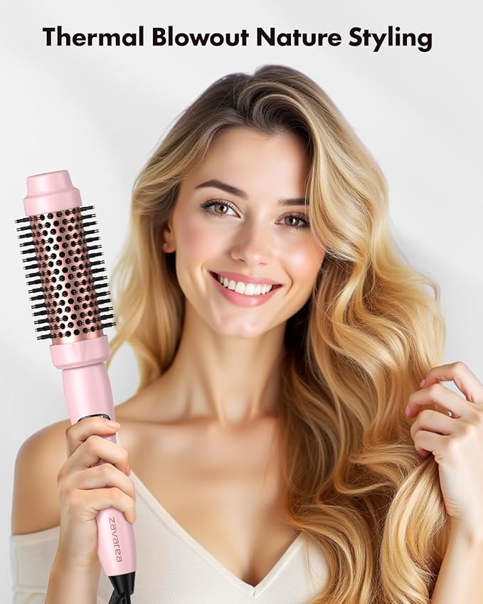 Thermal Round Brush, 1.5 inch Blowout Brush with Ceramic Barrel & Negative Ions Tech Makes Hair Smoother Get Natural Curls, Heated Styler Tool for All Hair Type, Dual Voltage