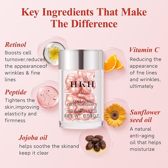 HKH Pro-Retinol Face Serum Capsules – 96 Capsules Anti-Aging & Anti-Wrinkle Skincare with Vitamin A & E - Smooth Fine Lines - Moisturize Hydrate & Firm Skin - Travel-Friendly for Women