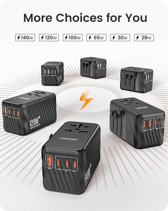 LENCENT 140W Universal Travel Adapter, International Plug Adaptor, GaN Fast - Image 6
