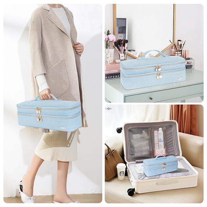 Travel Carrying Case Compatible with Revlon One-Step/Lange Hair Dryer Brush/Volumizer/Styler/Hot Tools,Portable Storage Organizer Bag Compatible with Shark FlexStyle/Dyson Airwrap Styler,Blue