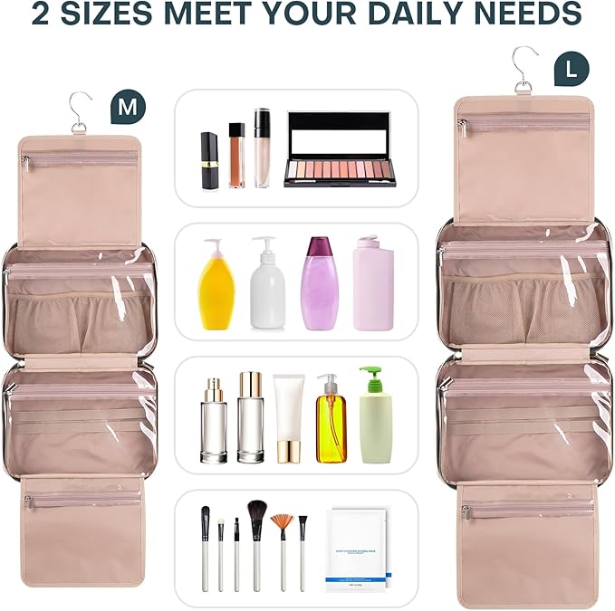 Hanging Toiletry Bag for Women Travel, 2 Sizes Large & Small Waterproof - Image 3
