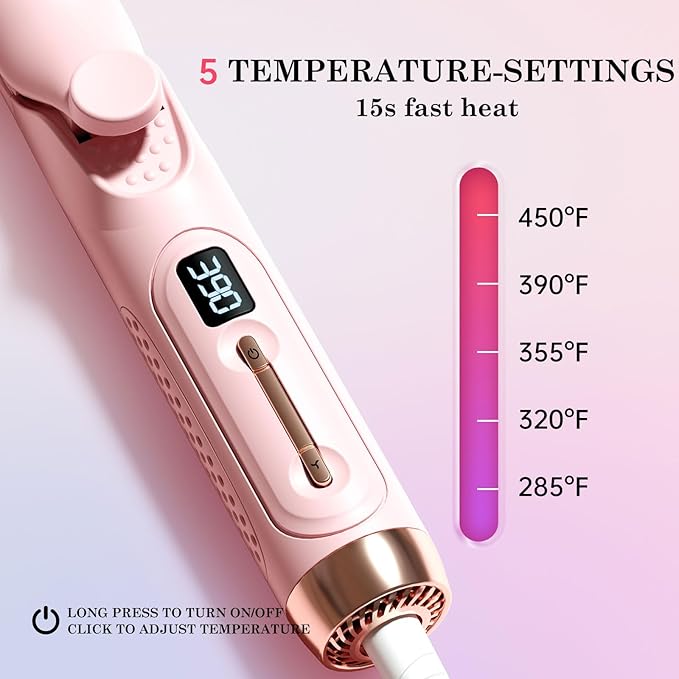 Hahahope Hair Straightener Curler 2-in-1: 1.25" Flat Iron for Women - Curling Wand 360° Airflow Cooling Vents Titanium Ionic for Less Frizz - 5 Temps & Auto Off Dual Voltage (Pink)