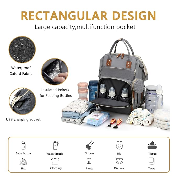 Baby Diaper Bag Backpack with Changing Station Travel Waterproof 3 in 1 - Image 3