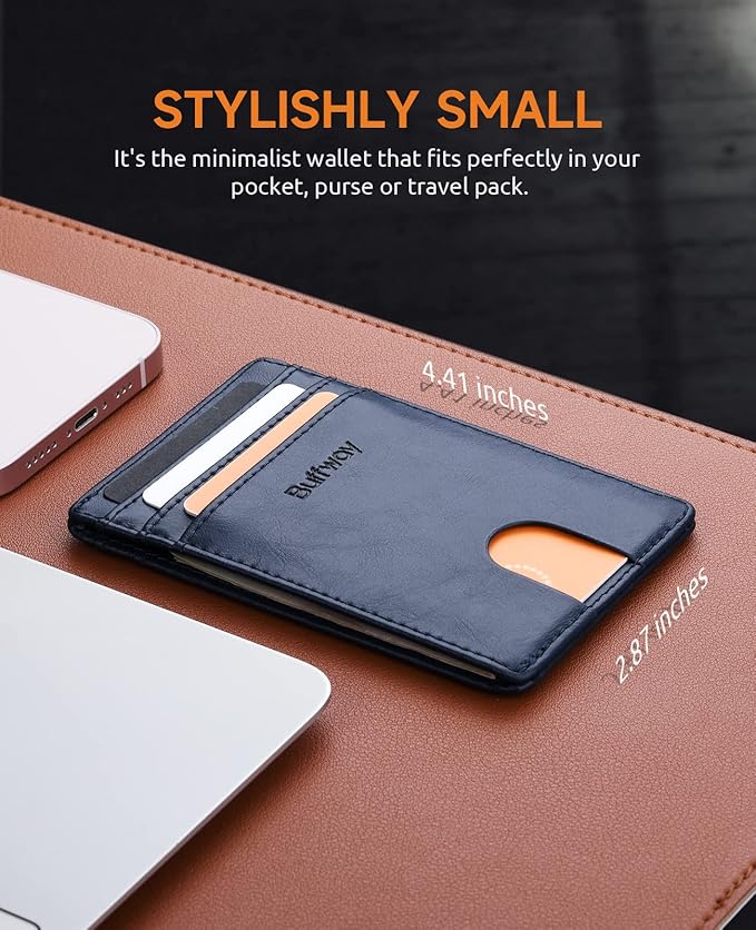 Buffway Mens Slim Wallet, Minimalist Thin Front Pocket Leather Credit Card - Image 6