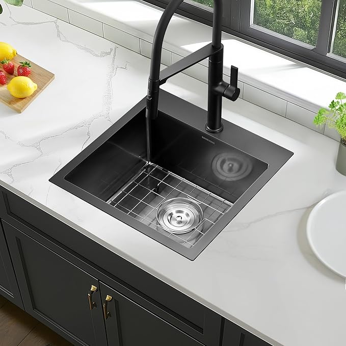 18-Inch Black Bar Sink Drop-In, SINKVINE PVD Nano Stainless Steel Kitchen Sink - Image 2