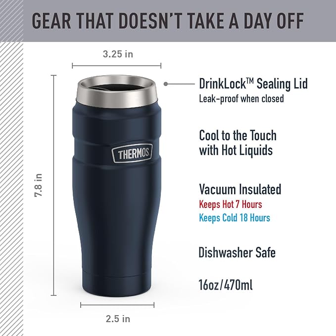 THERMOS Stainless King Vacuum-Insulated Travel Tumbler, 16 Ounce, Midnight Blue - Image 2