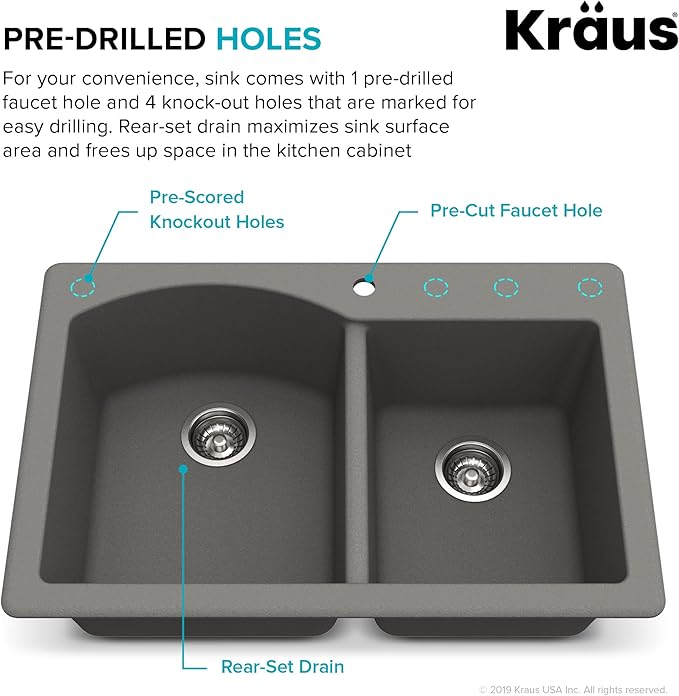 KRAUS Forteza 33-inch Drop In/Undermount 60/40 Double Bowl Granite Kitchen Sink - Image 5