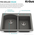 KRAUS Forteza 33-inch Drop In/Undermount 60/40 Double Bowl Granite Kitchen Sink - Image 5