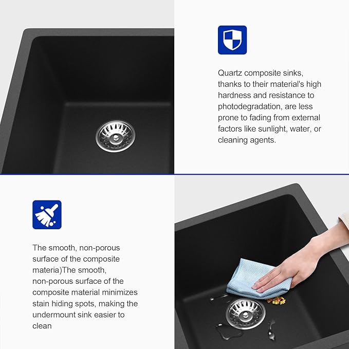 Dcolora 33 inch Quartz Matte Black Granite Composite Double Bowl Undermount - Image 4
