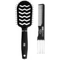 Milano Collection Professional Wig and Extension, No Tangle, Durable, Salon Grade Brush and Teasing Comb Duo, Brush and Comb Set - Black
