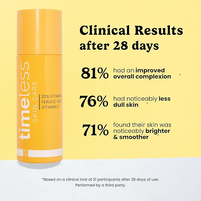 Timeless Skin Care Vitamin C Serum with Vitamin E & Ferulic Acid - Brightening Serum - for Oily & Dry Skin - Fragrance-Free - 4 oz