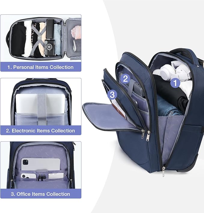 Rolling Backpack for Adults, 18 Inch Waterproof Carry on Backpack - Image 4