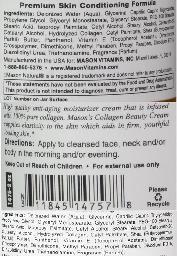 Collagen Beauty Cream Made With 100% Pure Collagen Promotes Tight Skin Enhances Skin Firmness 2 Oz. Jar Pack Of 12