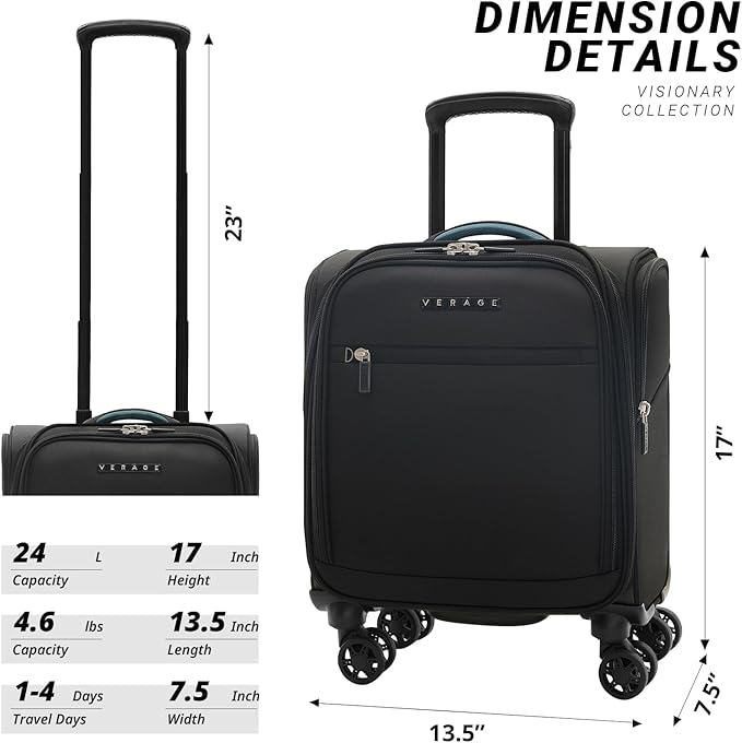 Verage Under Seat Luggage with Wheels, Softside Small Suitcase Spinner Carry On - Image 2