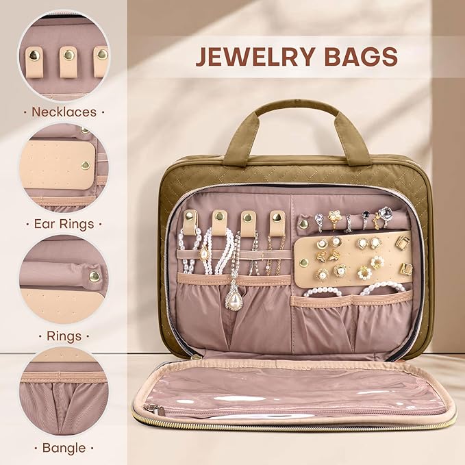 Toiletry Bag for Women with Jewelry Organizer Compartment, Travel Makeup - Image 3