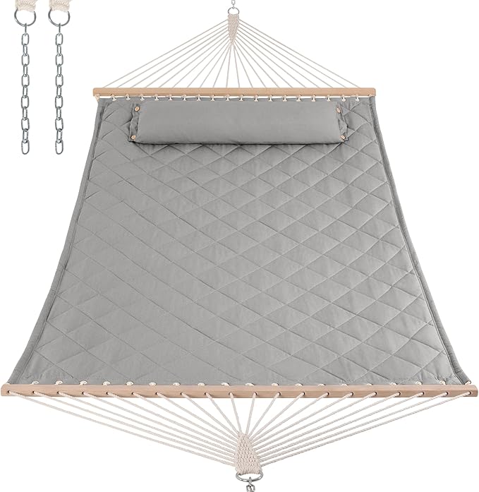 ANOW Heavy Duty Hammock with Spreader Bars and Detachable Pillow, 2 Person by ANOW