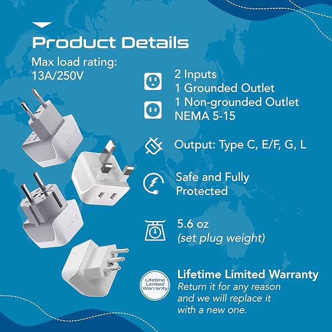 Ceptics European Plug Adapter 4 Pack Set, USA to Europe, France - Image 5