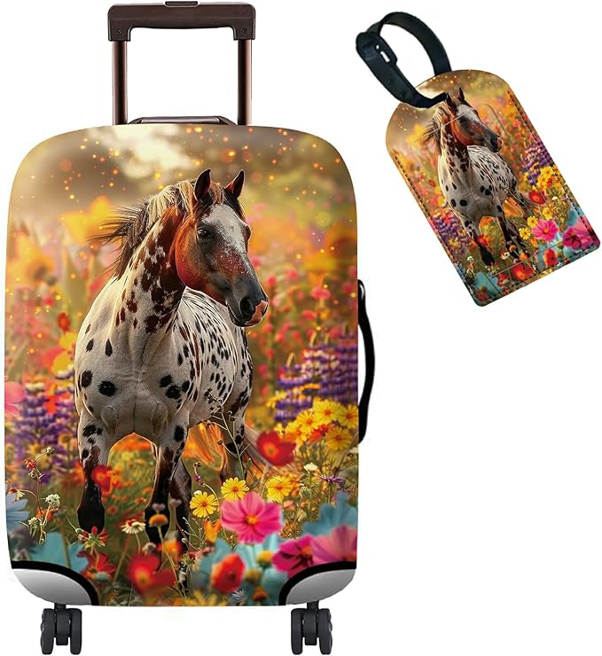 Luggage Cover Suitcase Protector + Tag, Spotted Horse Garden Travel Suitcase by BWEGRHE