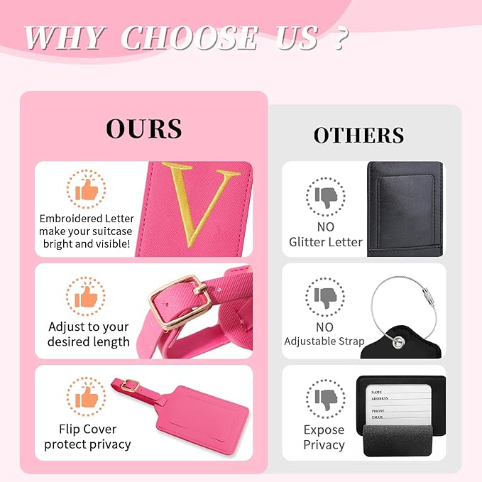 Rose Red Personalized Initial Leather Luggage Tags - Image 7